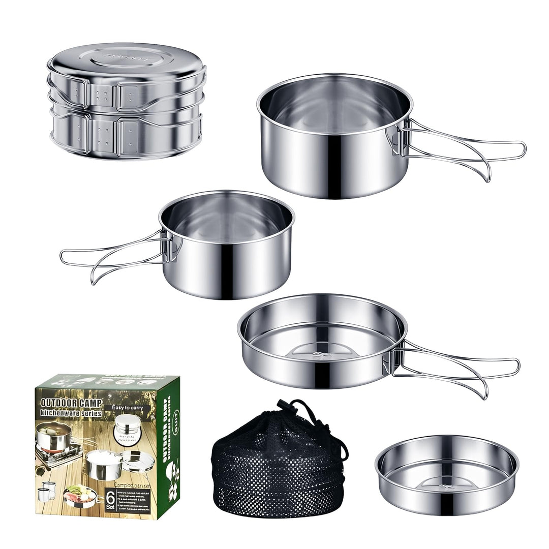 Camping Kochgeschirr Set，Camping Geschirr Set 304 Edelstahl Kochtopf mit Pfanne Outdoor Kochgeschirr