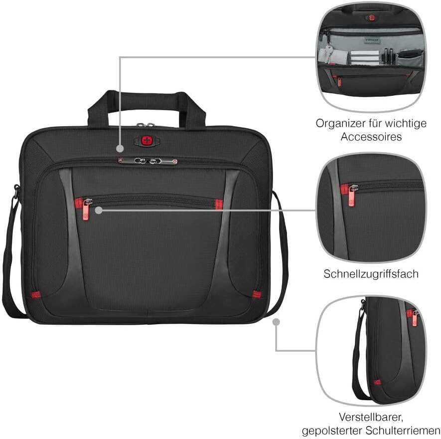 WENGER Sensor Aktentasche, Laptop-Tasche zum Umhängen, Notebook bis 15 Zoll, 9 l, Damen Herren, Büro