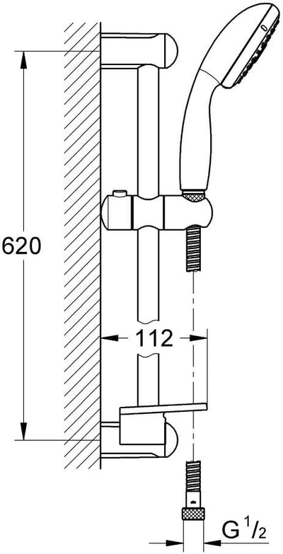 Grohe 27927001 Tempesta 100 Brausestangenset 3 Strahlarten, Chrom Brausestangenset 600mm 3 Strahlart