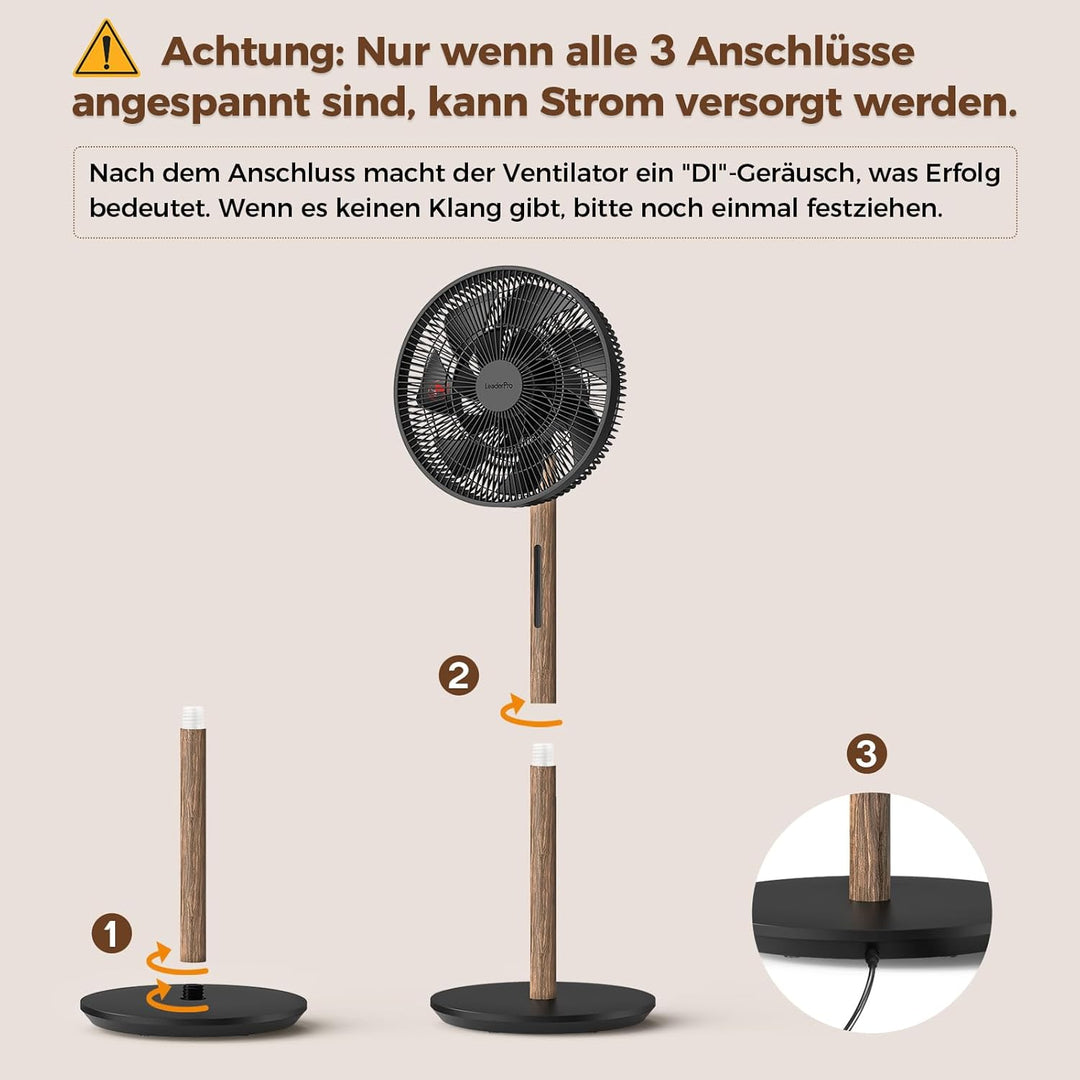 Neu DC Standventilator mit Bildschirm-12.8dB sehr Leise Ventilator mit Fernbedienung, 8 Stufen, Höhe