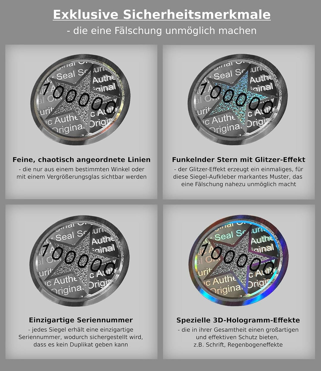 1320 Stk - 3D Hologramm-Siegel 20mm silber glänzend - Sicherheitssiegel, Qualitätssiegel, Garantiesi