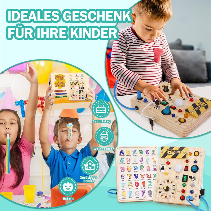 Busy Board Montessori Spielzeug ab 1 jahr Activity Board Holzspielzeug Mit 10 Schaltern und 23 LED L