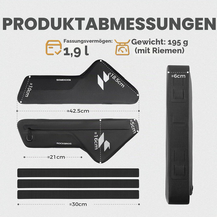 ROCKBROS Fahrrad Rahmentasche Unterrohr 100% Wasserdicht, Schlankes Design Oberrohrtasche mit PP Stü
