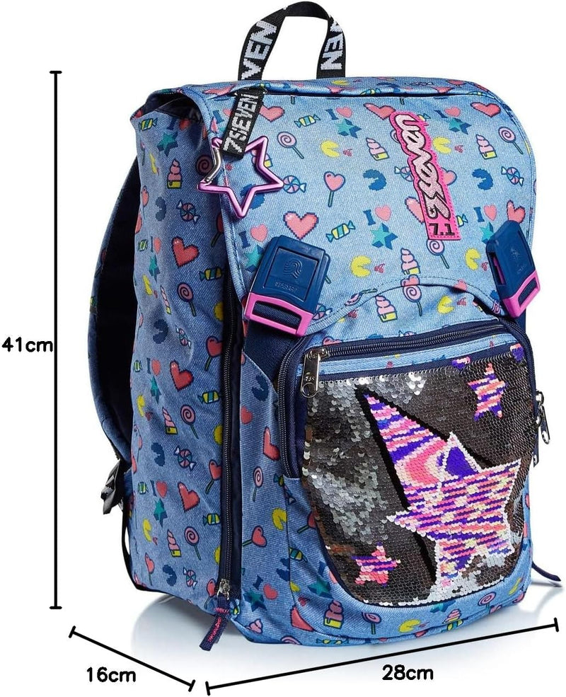 RUCKSACK SEVEN STARRY RAINBOW Backpack für Schule, Uni & Freizeit, Erweiterbarer Schulranzen, Geräum