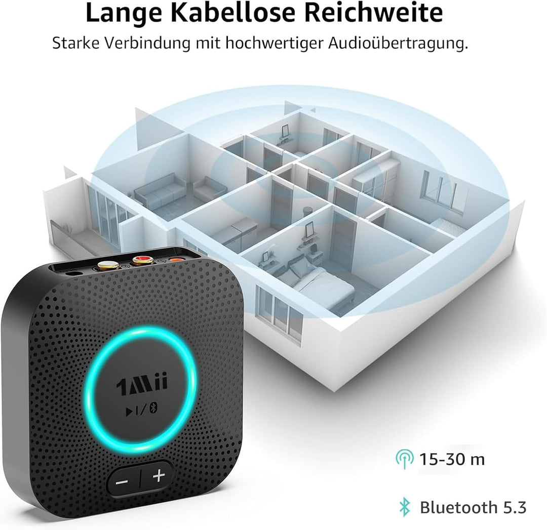 1Mii B06S Bluetooth Audio Adapter, HiFi Wireless 5.2 Empfänger, Lautstärkeregelung, aptX HD &amp; Low La