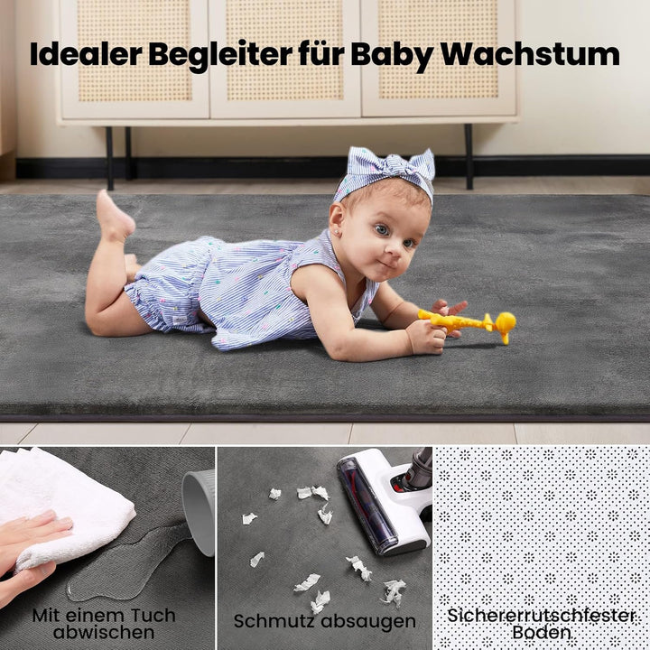 Tuocal Krabbelmatte Baby 150×180cm, 3cm Dicke Schaumstoff Spielmatte, Ultraweiche Stütze Plüschiges