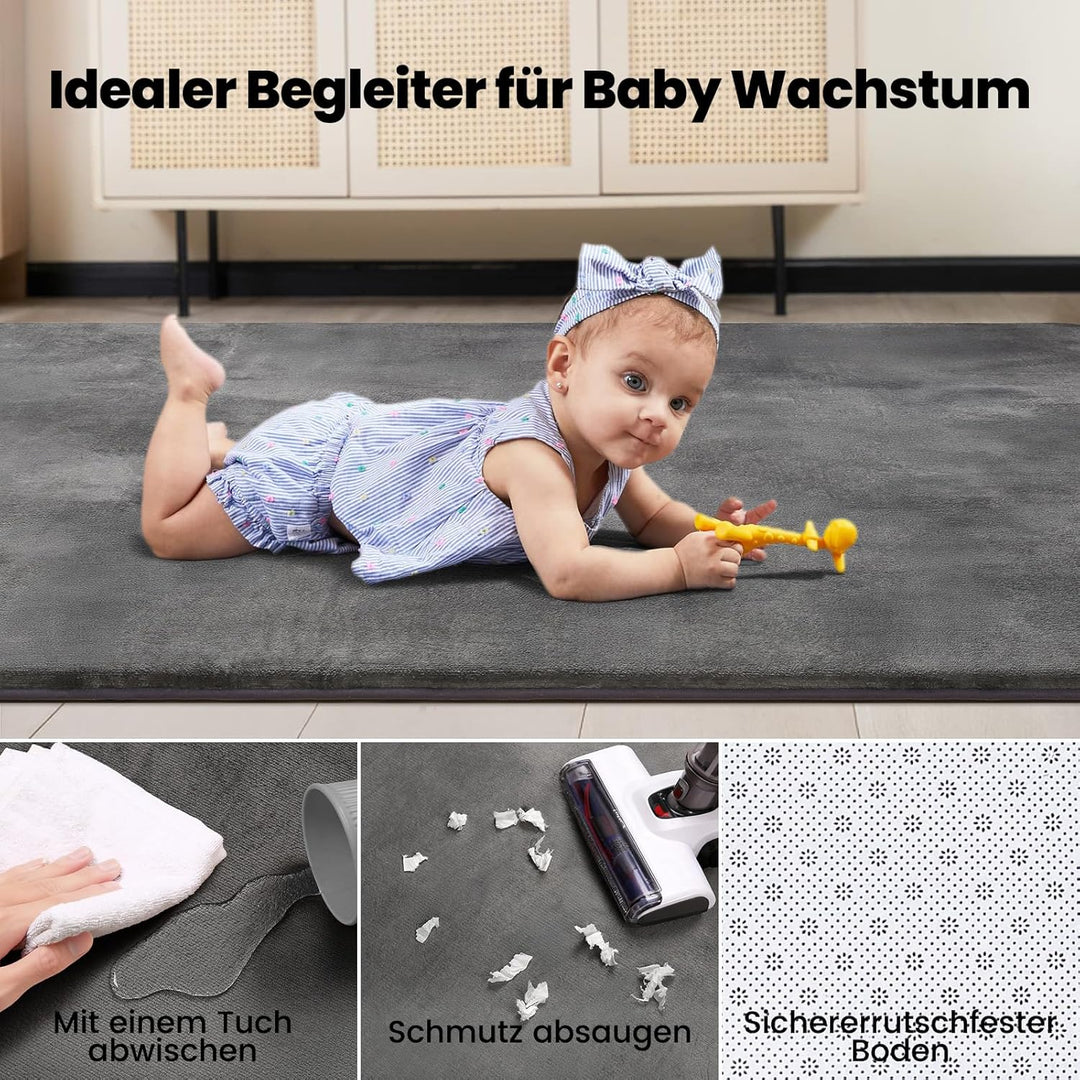 Tuocal Krabbelmatte Baby 150×200cm, 3cm Dicke Schaumstoff Spielmatte, Ultraweiche Stütze Plüschiges