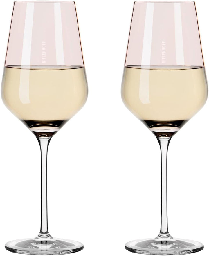 Ritzenhoff 3641001 Weissweinglas 300 ml – Serie Fjordlicht Nr. 1 – 2 Stück mit Farbverlauf Peach – M