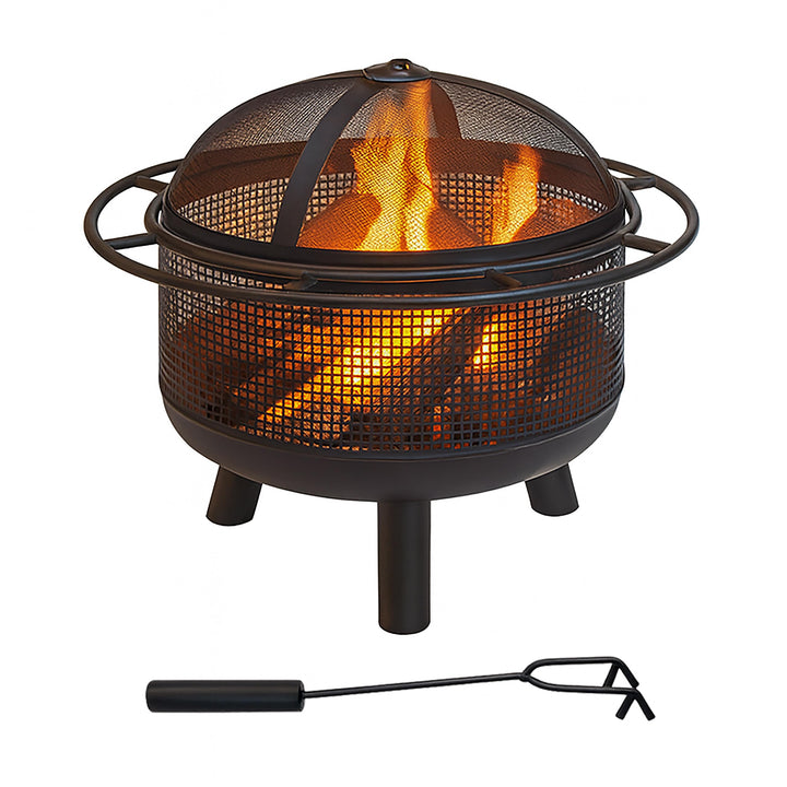 Relaxdays Feuerschale mit Funkenschutz, HD: 52x60 cm, Schürhaken, Garten & Terrasse, Outdoor Feuerst