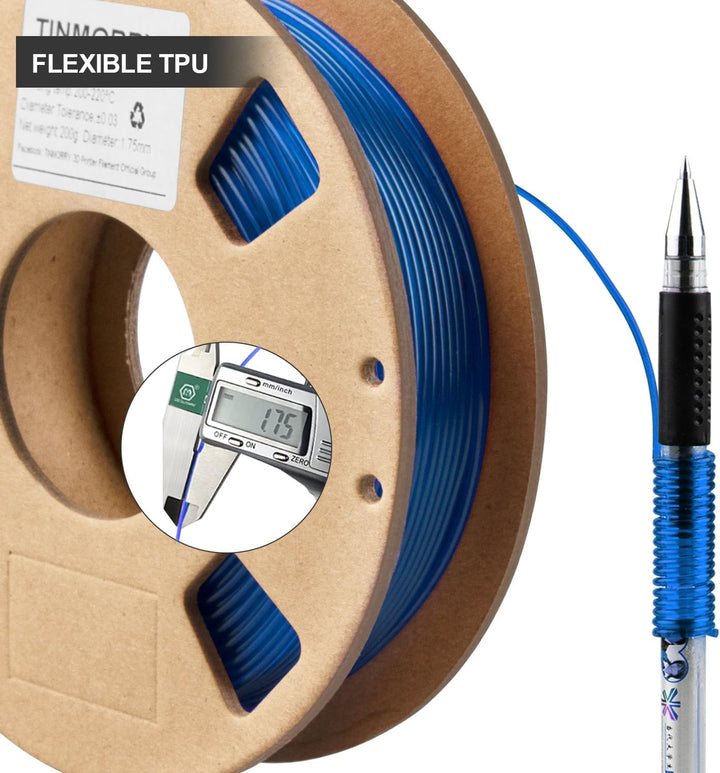 TPU Filament 1.75mm Bundle, TINMORRY TPU 3D Drucker Filament, 200g x 5 Spools, Black+White+Transpare