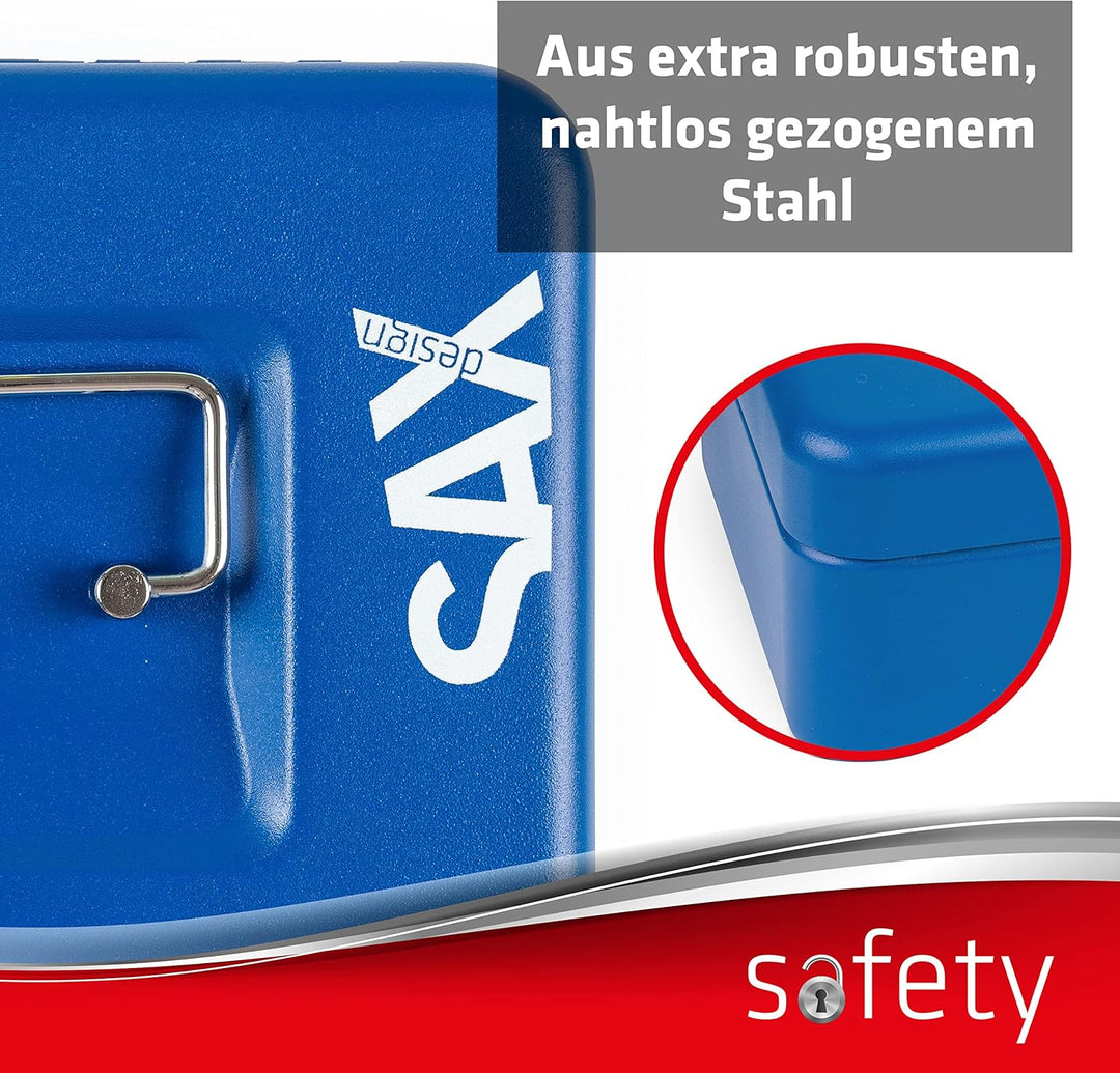 Sax Geldkassette mit Zahlenschloss, extra Starkes Schloss, 20 x 16 x 9cm, Medium, Blau (0-822-14) Me