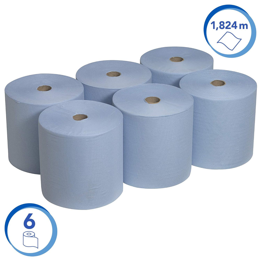 Scott Rollenhandtuch 6668 – 6 x 304 m blau Handtuchpapier, 1-lagige Rollen, Einzelentnahme, weich, r