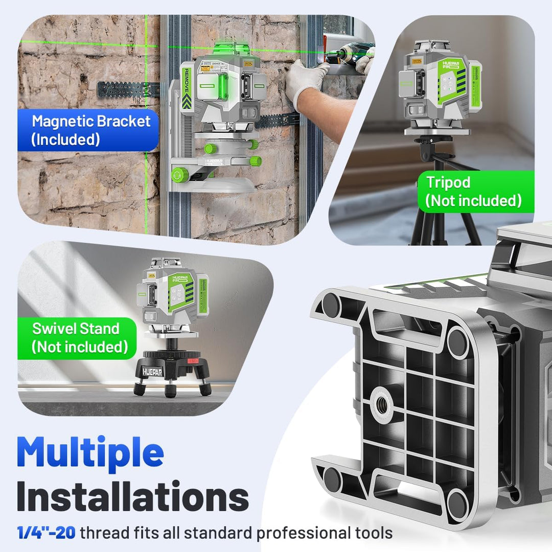 Huepar Pro Outdoor Laser Level mit Empfänger, 4 360 Hohe Genauigkeit Selbstnivellierender Laser-Nive