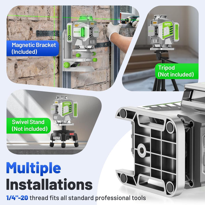Huepar Pro Outdoor Laser Level mit Empfänger, 4 360 Hohe Genauigkeit Selbstnivellierender Laser-Nive