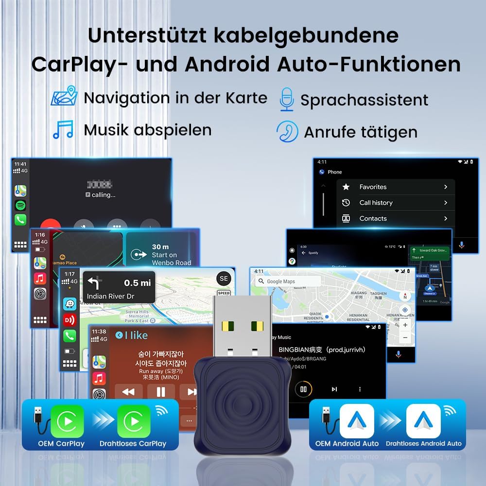 Carlinkit Mini Ultra Adapter für iPhone und AndroidWireless Konvertiert kabelgebundenes zu Wireless