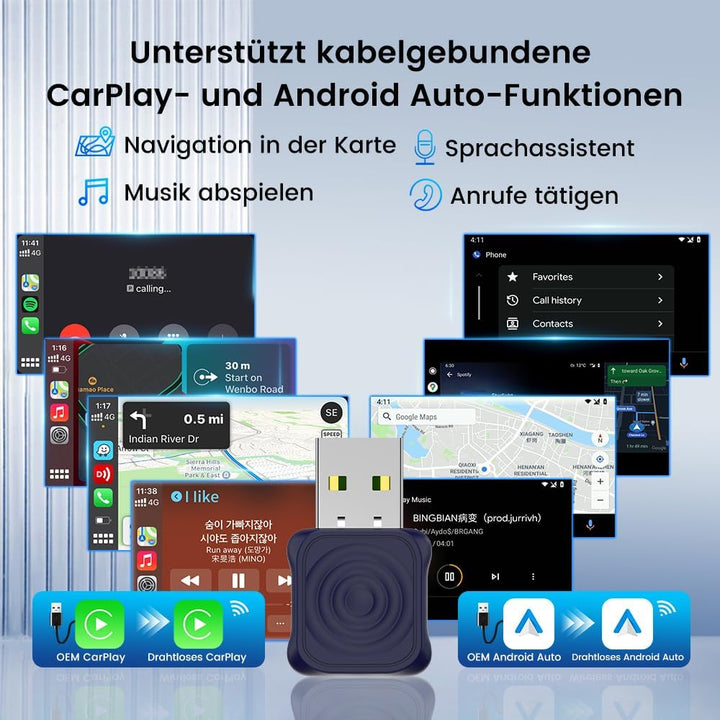 Carlinkit Mini Ultra Adapter für iPhone und AndroidWireless Konvertiert kabelgebundenes zu Wireless