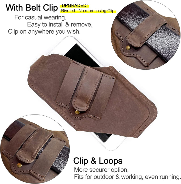 TobbinGear Leder Handy Holster mit Gürtelclip, Leder Gürteltasche Handytasche, Universal Leder Handy