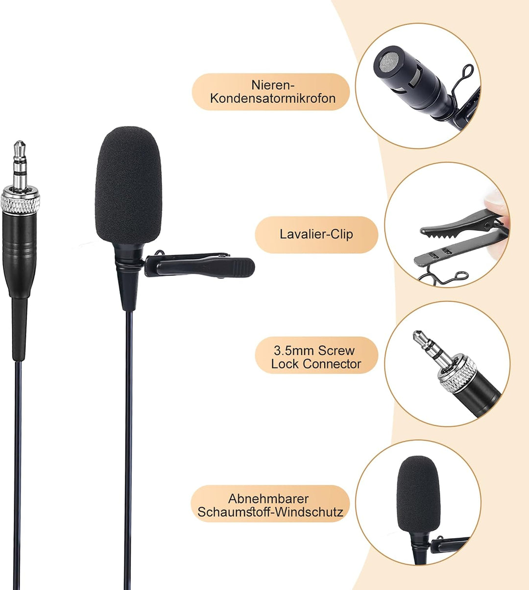 Lavalier-Mikrofon, Nieren-Kondensator Ansteckmikrofon kompatibel mit Sennheiser Wireless Systemen, 3