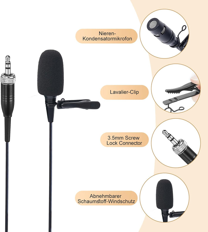 Lavalier-Mikrofon, Nieren-Kondensator Ansteckmikrofon kompatibel mit Sennheiser Wireless Systemen, 3