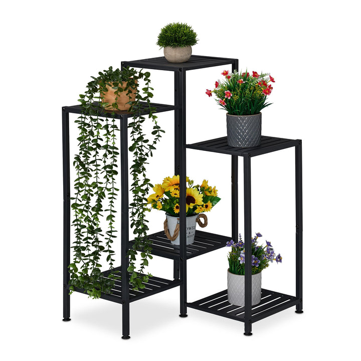 Relaxdays Blumenregal aus Metall, 6 Ablagen für Blumen- & Pflanzentöpfe, Pflanzentreppe, HBT: 81 x 5
