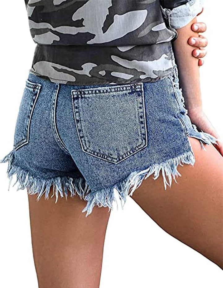 Necooer Damen Casual Ripped Denim Shorts Mittlere Taille Kurze Jeanshose mit Taschen S Blau 02, S Bl