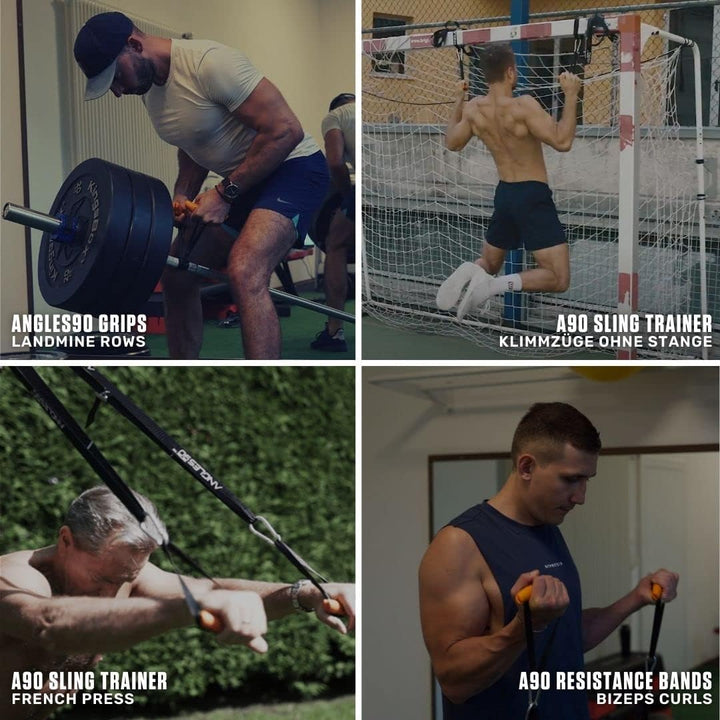 Angles90 Dynamische Fitness Griffe - Befestigbar an Klimmzugstangen - Für Latzug Maschinen & Ruderge