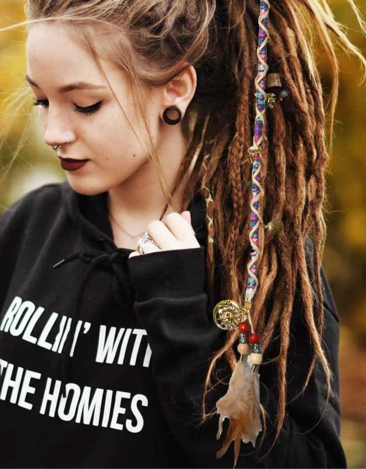 Hippie-Haarverlängerung, Dreadlocks, Haarspange, Federperlen, Anhänger, für Dreads, Zöpfe, Locken, b