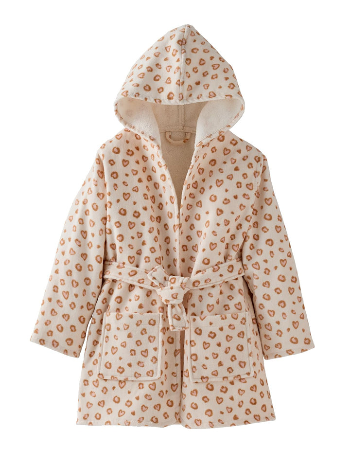 Vertbaudet Kinder Bademantel LEOPARD mit Recycling-Baumwolle BLANC 98-104, BLANC 98-104