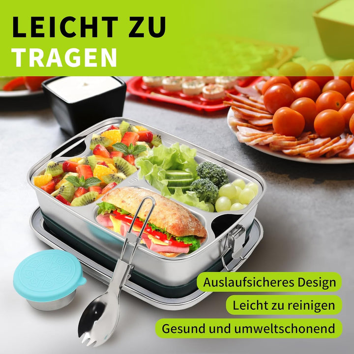 Brotdose Edelstahl, 2000ML Lunchbox Auslaufsicher mit Fächer und Dichtring–BPA-frei–Lunchbox für Pic