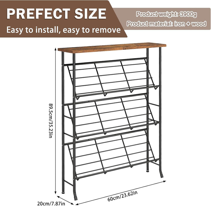 Schuhregal Schmal Metall, Shoe Rack mit 4 Ebenen, Stapelbares Kleines Schuhregal, SchuhstäNder Organ