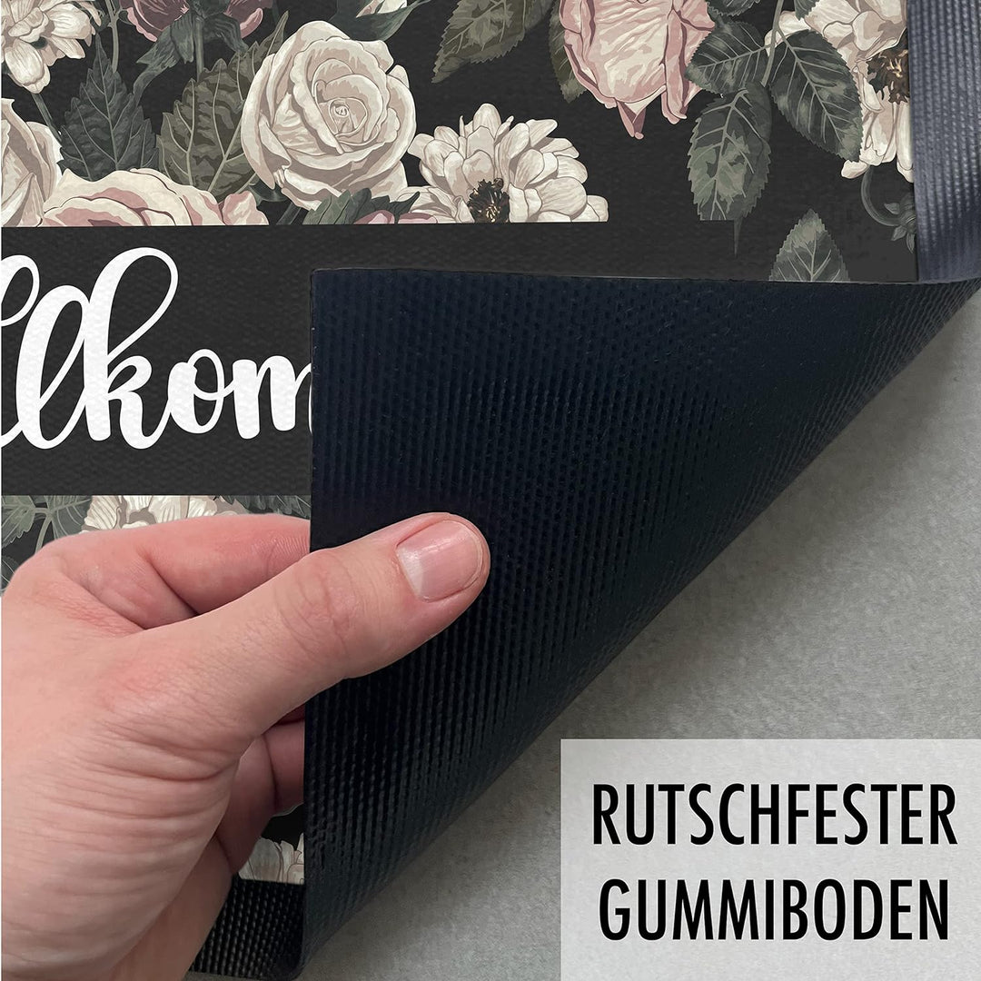 Trendation - Willkommen Blumen Grafik Fussmatte Geschenk Schöne Fussmatte Aussen und Innenbereich 60
