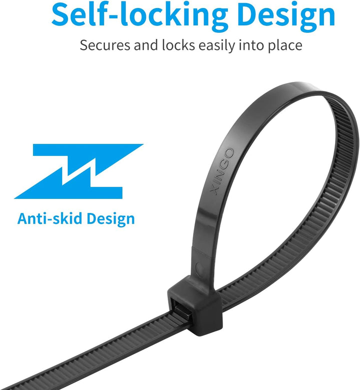 XINGO Schwarze Kabelbinder, robust, verschiedene Grössen (30,5 cm + 35,6 cm + 45,7 cm + 61 cm), 600