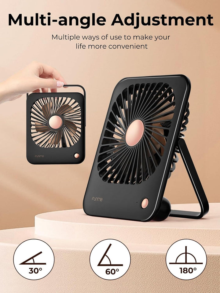 Funme Tischventilator Batterie 3000mAh für Frauen mit [Geschenkset] 180°/ 3 Geschwindigkeiten/Tragba