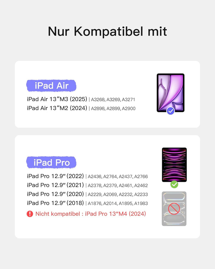Inateck Tastatur Hülle Kompatibel mit iPad Air 13 Zoll (2024),ipad Pro 12.9 Zoll 6/5/4/3 Gen, Hoch-/
