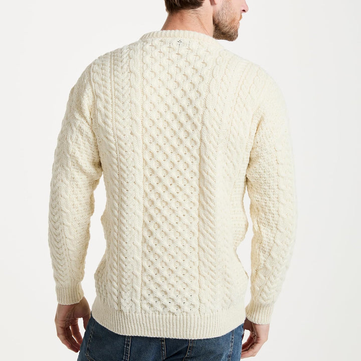 Aran-Pullover, 100% reine Wolle, Oatmeal L Wollweiss, L Wollweiss