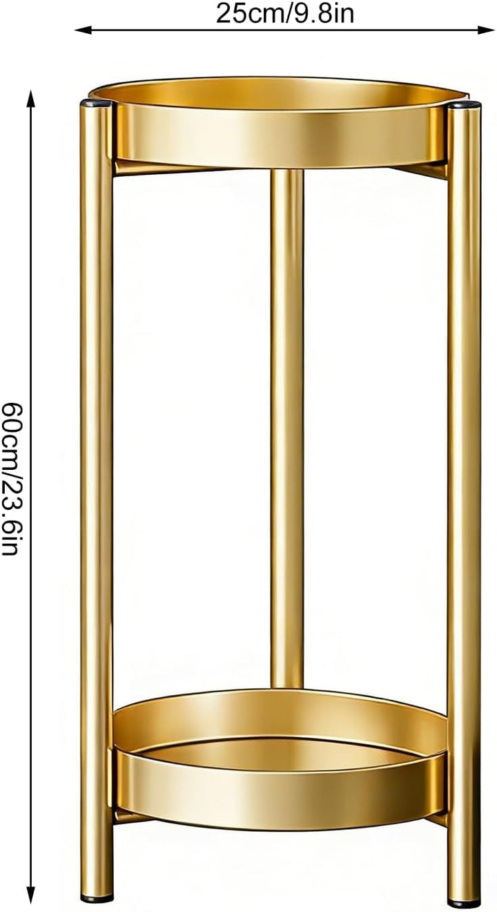 Pflanzenständer Metall 2-Stöckig Blumenständer Gold, Pflanzentisch 60cm | Runder Blumentopfregal für
