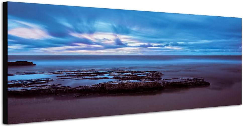 Paul Sinus Art Panoramabild auf Leinwand und Keilrahmen 150x50cm Sizilien Strand Meer Sonnenuntergan
