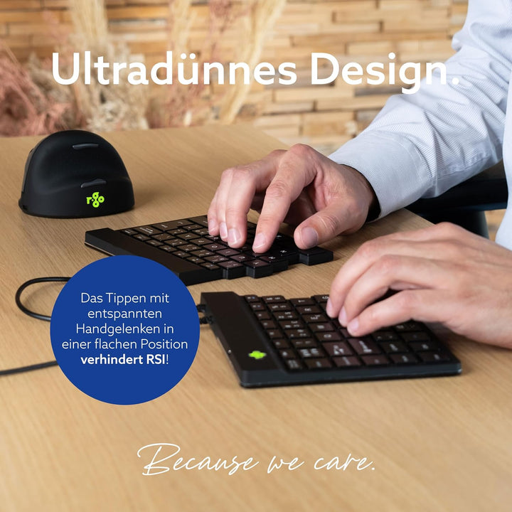 R-Go Split Tastatur, Ergonomische Design mit Geteilte Tastenfeld und Integrierter Pausenanzeige, QWE