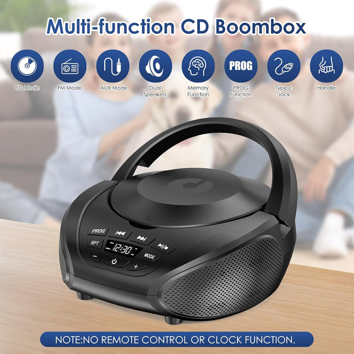 Gueray Tragbarer CD-Player Boombox Kompakt-Radio mit Stereo-Lautsprechern UKW-Radio 3,5-mm-AUX-Einga