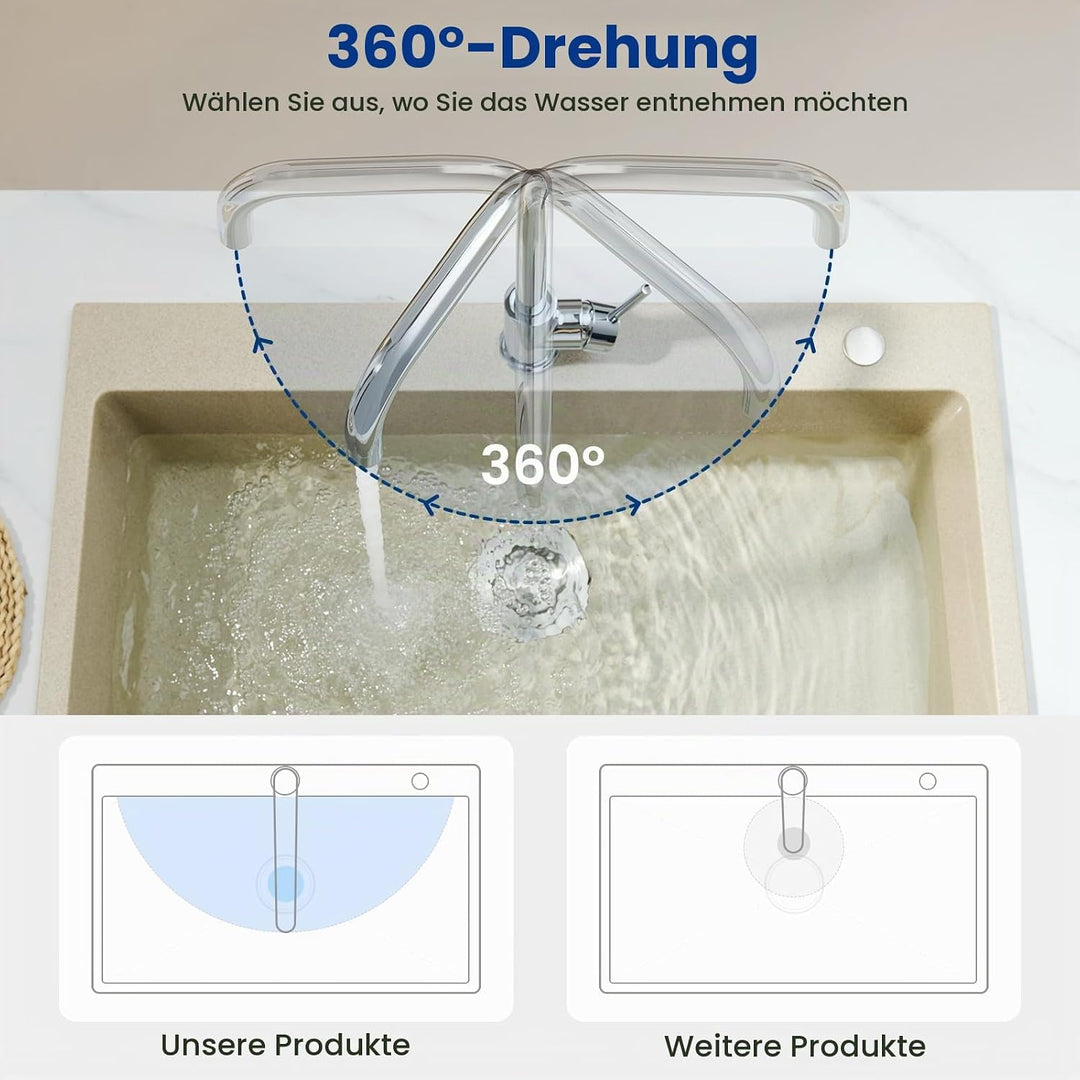 CECIPA Wasserhahn Küche Chrom, 360° Drehbar Hochdruck Armatur Küche, Armatur mit Brause, Chrom