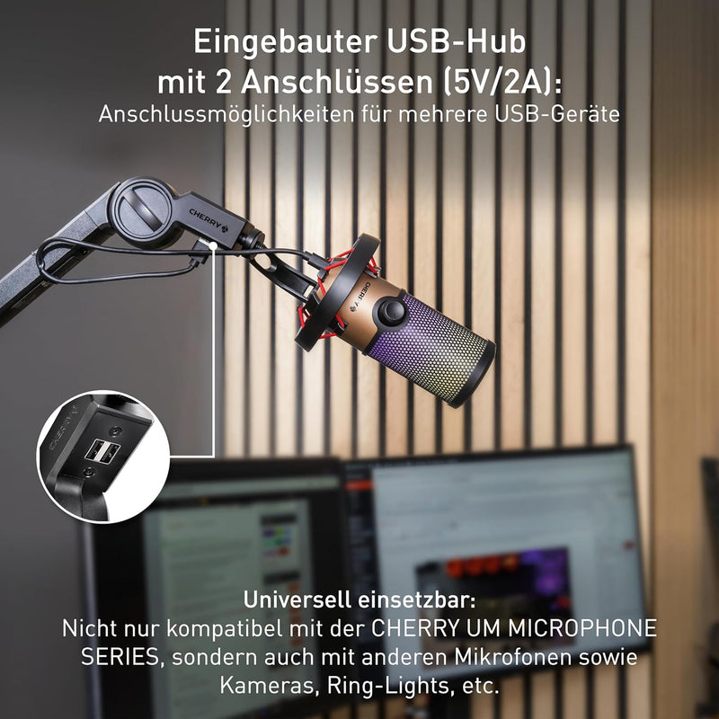 CHERRY MA 6.0 UNI USB, universeller Mikrofonarm mit USB-Hub, 3/8 Zoll Gewinde (3/8 auf 5/8 Zoll Gewi