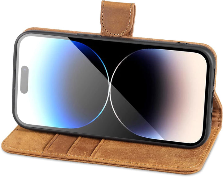 LENSUN Echtleder Hülle für iPhone 14 Pro, Handyhülle [Echtes Leder][Magnetverschluss][RFID Schutz] H