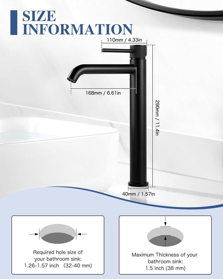 Wasserhahn Bad Schwarz Waschtischarmatur Hoch, Waschbecken Armatur Badezimmer, Einhebelmischer Misch