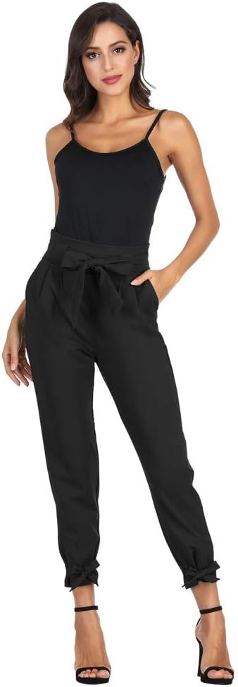 Grace Karin Damen Bleistifthose Elastischer Bund Bow-Knot Mode Slim Fit M Schwarz, M Schwarz