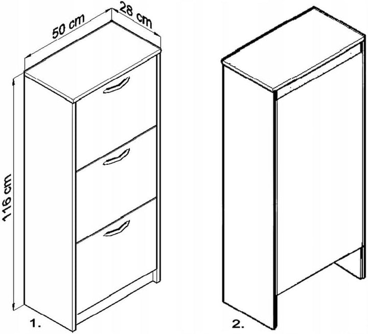 MATKAM Schuhschrank aus Holz 3S, in Schlichter Optik, B 50 x H 116 x T 28 cm, laminierte Möbelplatte