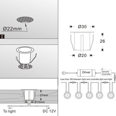 CHNXU 10er Set Terrassen Einbaustrahler LED Bodeneinbaustrahler Ø30mm 0.6W Aussen DC12V Warmes Weiss