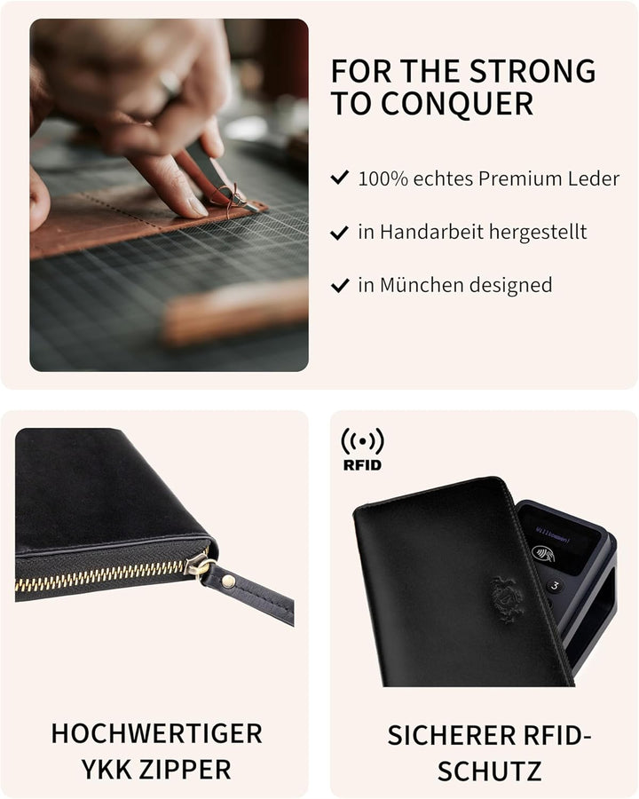 SID &amp; VAIN Geldbörse Damen mit vielen Fächern Jersey aus Premium Leder I Portemonnaie gross für Dame