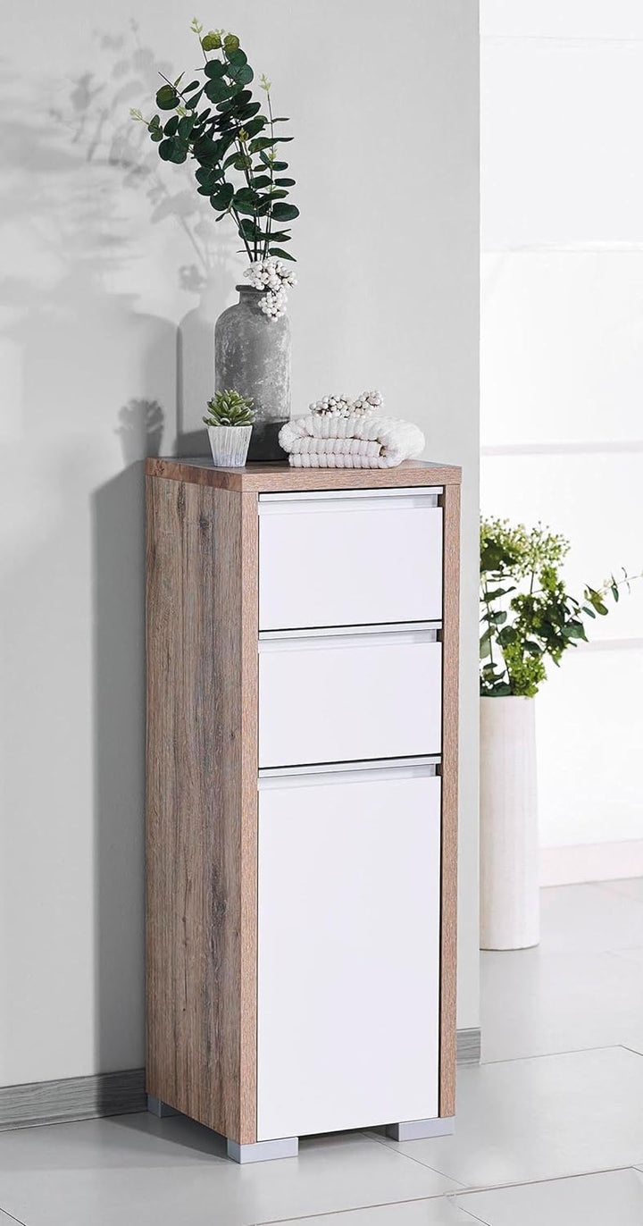 Schildmeyer Bello Midischrank 138176, wildeiche Dekor/weiss glanz, 34,5 / 33 / 97 cm Wildeiche Dekor