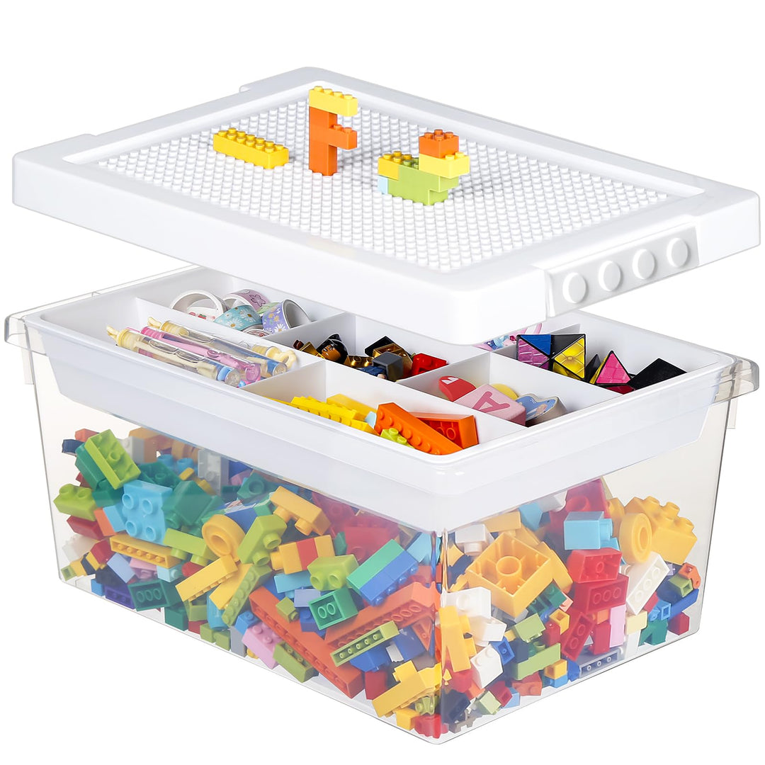 Greentainer Aufbewahrungsbox Spielzeug mit Deckel & AbnehmbaresTablett & Bauplatte,Spielzeug Box aus