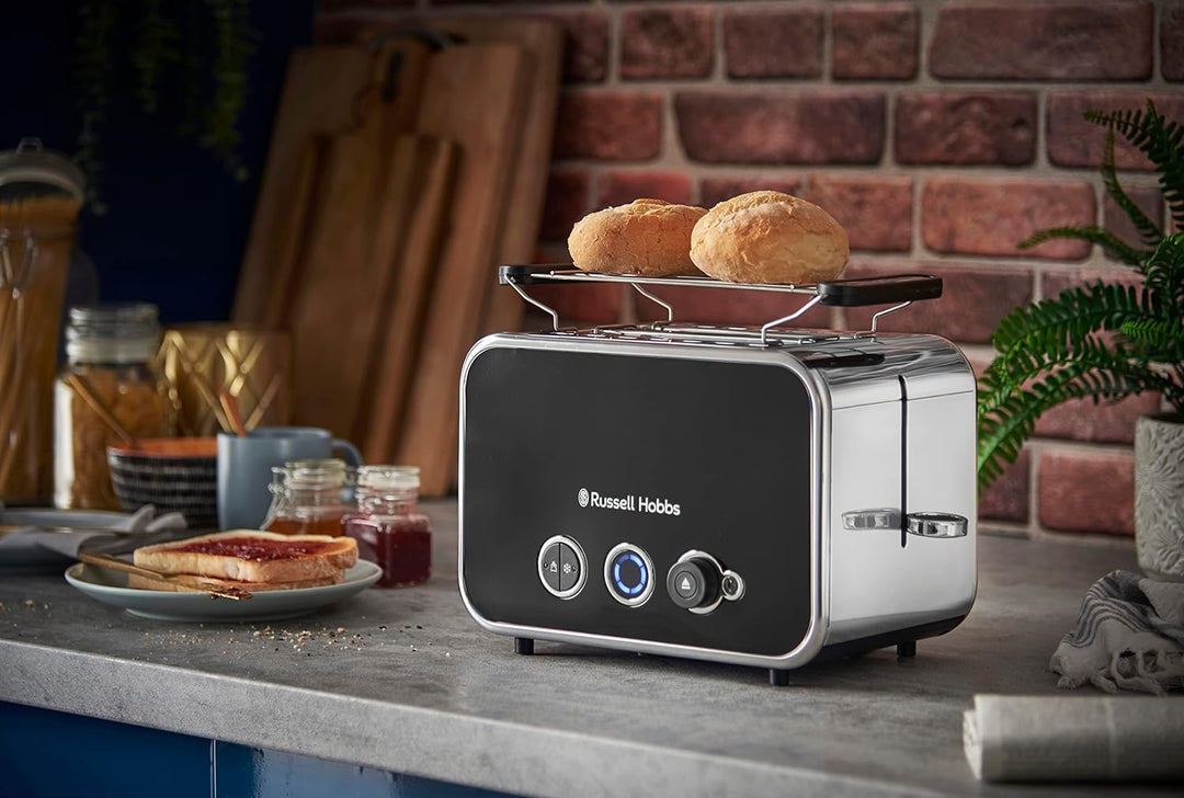 Russell Hobbs Toaster [für 2 Scheiben] Distinctions Edelstahl Schwarz (extra breite Toastschlitze, i